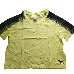 PINK Victoria's Secret Small neon yellow logo mesh perfect crop short sleeve tee